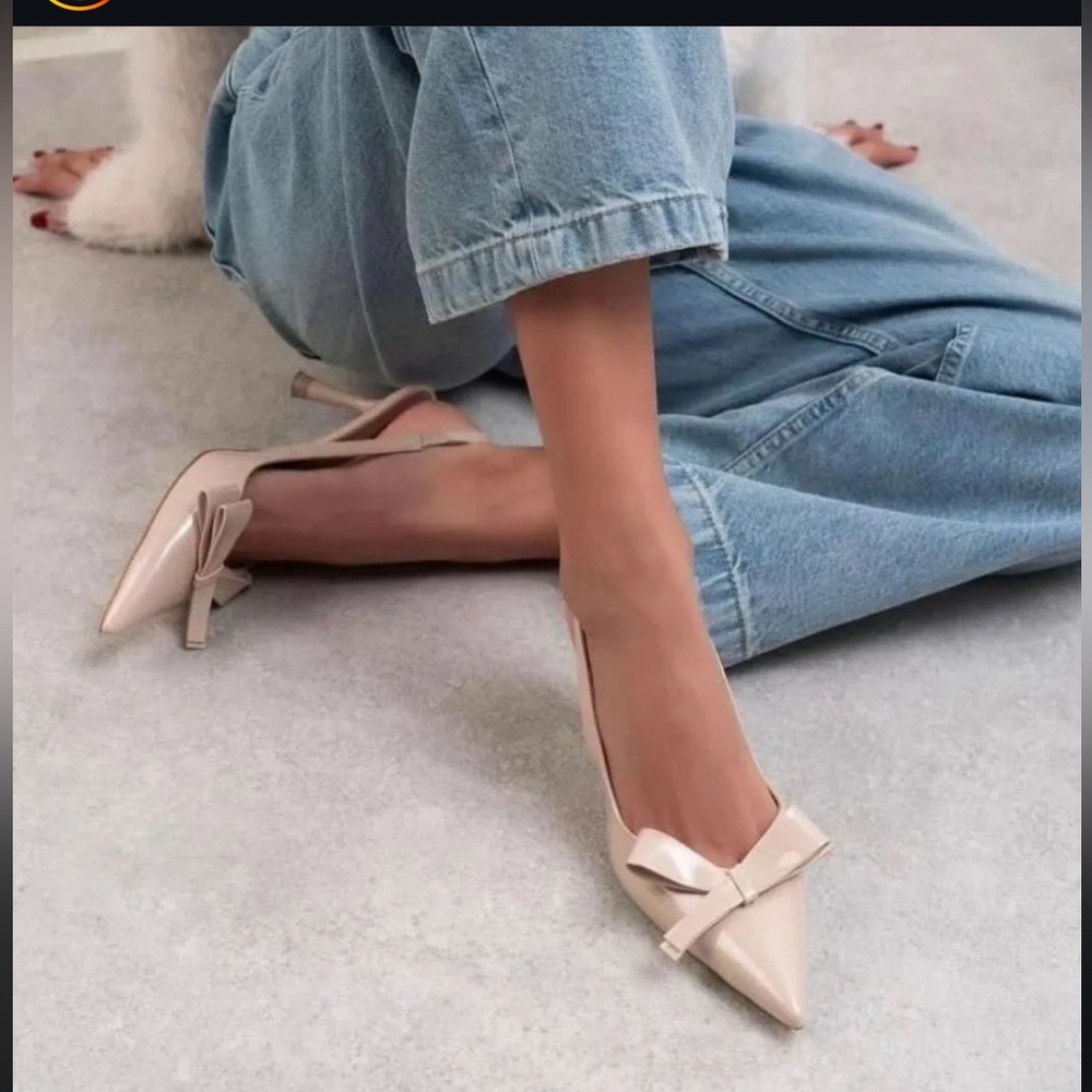 Zara Cream Pointed Heels with Bow